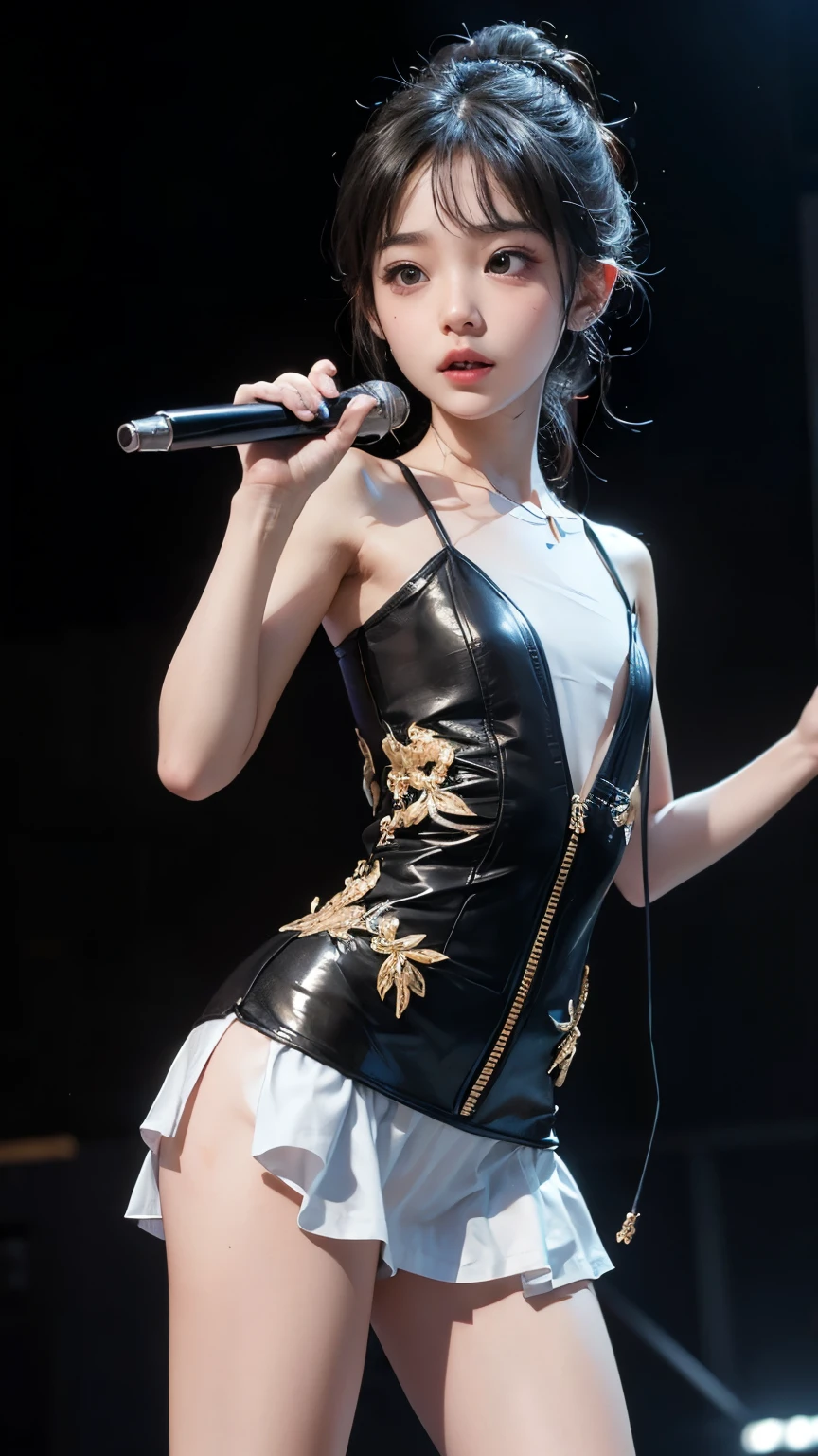 ( masterpiece、 TOP QUALITY 、 Super Detailed Instructions 、 超high definition)、 petite girl、 Delicate Figure 、 alone、(( flat chested))、 cute、 idol'Face、Half Smile 、( REAL SKIN:1.2)、(( jet black background )),( blurry background :1.3)、sheer lace babydoll、 front open 、 Public Tattoos ,,((とても Read more)),((とても Slim waist)), is thin,(( very small butt)),(((とてもThin thighs))),(((very small breasts))),(Very flat boobs), beautiful girl with a thin body all over her body ,skin is exposed on the navel and the area around it,opens her mouth slightly, seductive smile, anatomically correct, accurate, high definition, high detail, very detailed, textured skin, Sony FE GM, Aperture F1.8, Focus: 135mm, (thin, slender, long eyes),((Small waist)),(( Slim waist)),(Thin thighs),(( Read more)),(Small pelvis width),