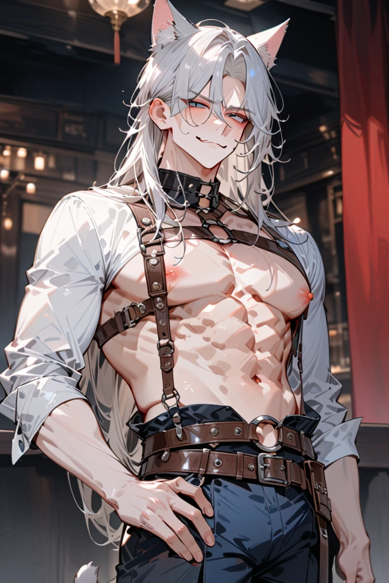 ((Detailed eyes, blue eyes:1.2)),beautiful eyes,{best quality}, {very aesthetic}, {ultra-detailed}, {best illustration}, nsfw,{{2boys:1.5}},Expanding the anus,boy,eyes wide open,(silver hair:1.3),(long hair), anal, man, penis,(Fox ears:1.2),Completely naked,Anal bulge,(cum on ass),(cum in ass hole),Cum in anus,Erect penis in crotch,I can see the anus expanding,(perineum),dramatic angle,2d,anime face,(No tear bags),(bangs between eyes),((flat chest)),Steamy skin,skiny boy,(pale skin),Transparency,Low Saturation,open mouth,(cum in mouth),(fem boy),(flat chest),(bukkake1.5),dooring,((blushing)),Beautiful Nose,perfect anatomy, ager,Medically correct human body,flat chest,pov hands,(銀髪Fox ears少年の腰を掴む大きな男の手:1.5),solo focus,(crowd:1.4),pregnant,ass grab,(cum in ass:1.5),Restrained by collar
