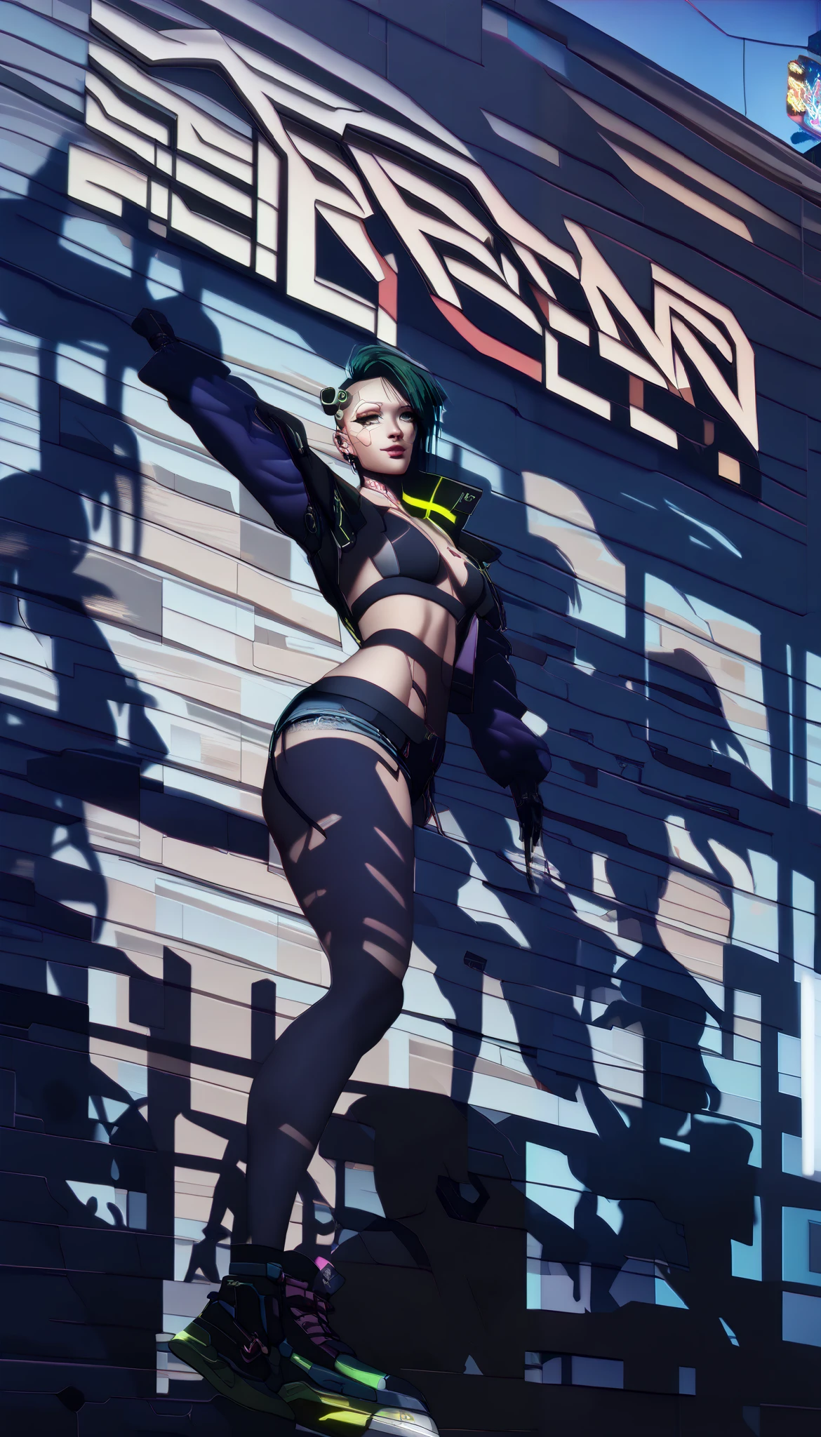 (masterpiece, The best quality, high resolution, 32k , cg extremely detailed:1), (faint neon signs illustration on stage:1.0), ((A shadow on the wall :1.7 )),(( cyberpunk nightlife :1.4)), 32k