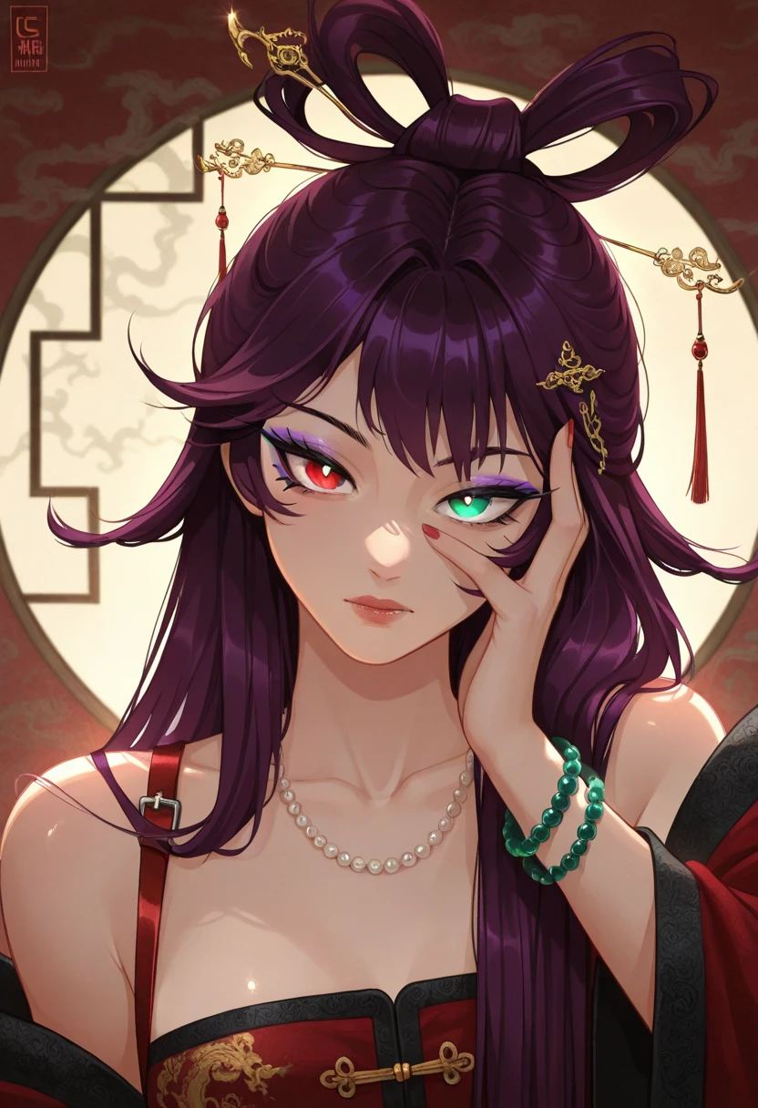 hyperrealistic, highly detailed, 1girl, beautiful detailed eyes, beautiful detailed lips, extremely detailed eyes and face, long eyelashes, onmyoji, WLOP and Sakimi-chan, Zerochan Art, from East, commission, East, nixeu and sakimichan, by Kamaguruka, Obscene, mika kurai demon, The Detailed Art of the Onmyoji, huge red object, photo shoot, vibrant colors, dramatic lighting, cinematic, fantasy, digital art
