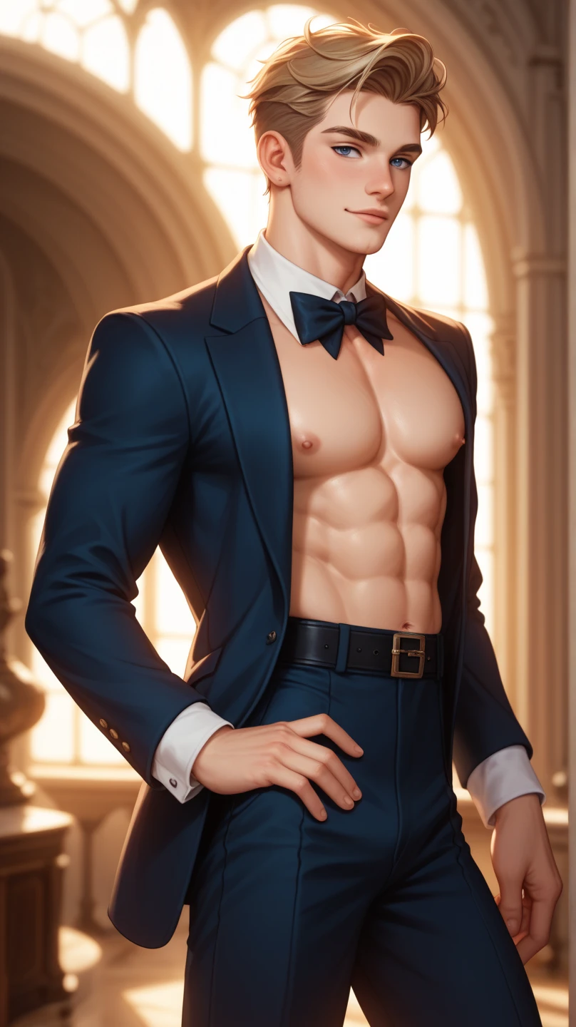 (masterpiece), best quality, expressive eyes, perfect face, 1boy, solo focus, male, tall, thin, half updo, yellow eyes, light skin, white hair, medium hair, Vest, button shirt, Black tie, fancy , fallen angel, ink smear under one eye, Old school Newsie,