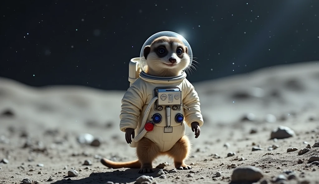 Meerkat on the Moon ,wears an astronaut costume,cute