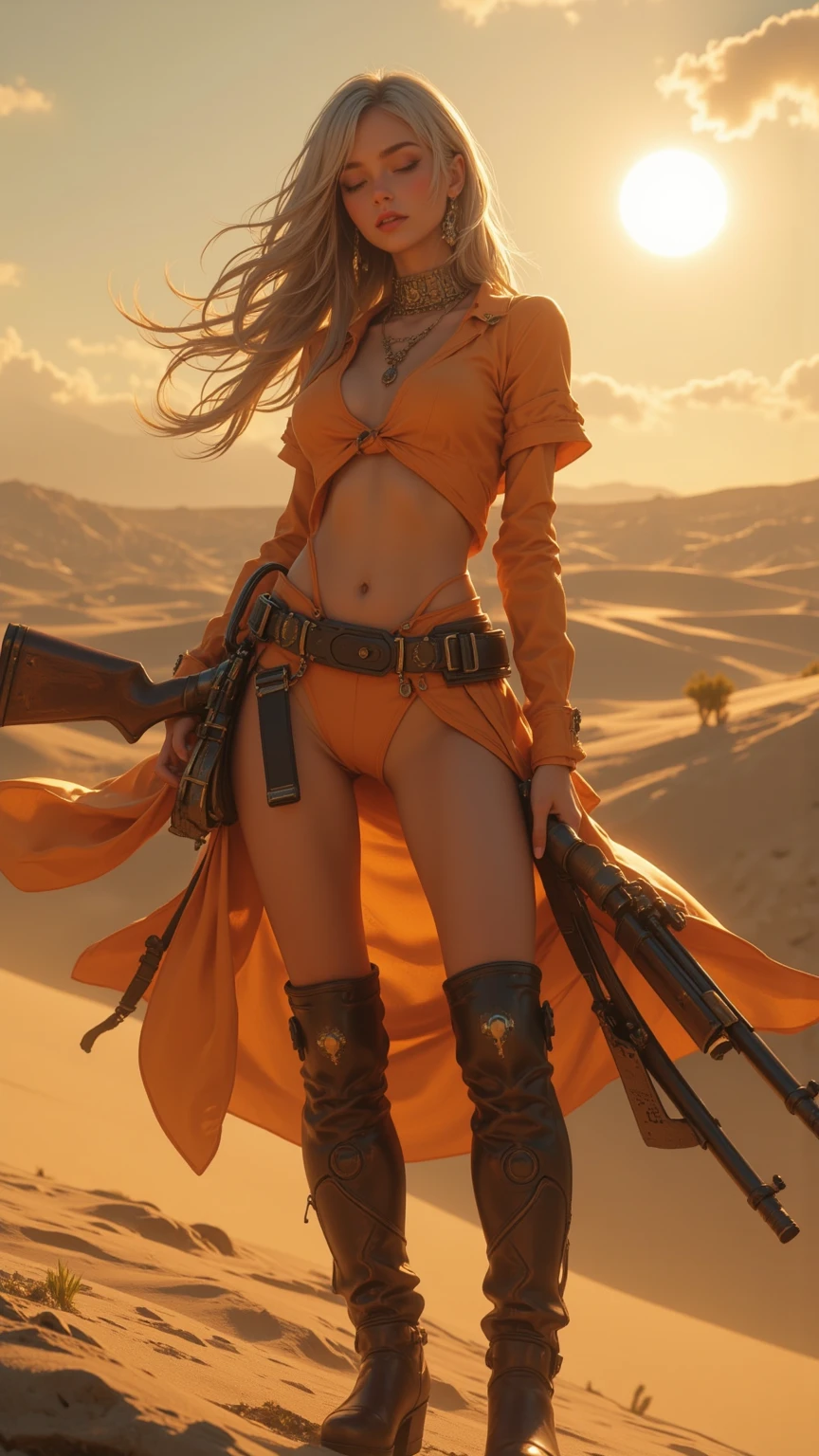 A desert,oases,camelstoe,teens girl,Raised sexy,cleavage,silkouette,dunhuang,Flying,Full body like,in a panoramic view,A high resolution,very high res,Add details,Wallpapers,Film light and shadow,ambient lights,