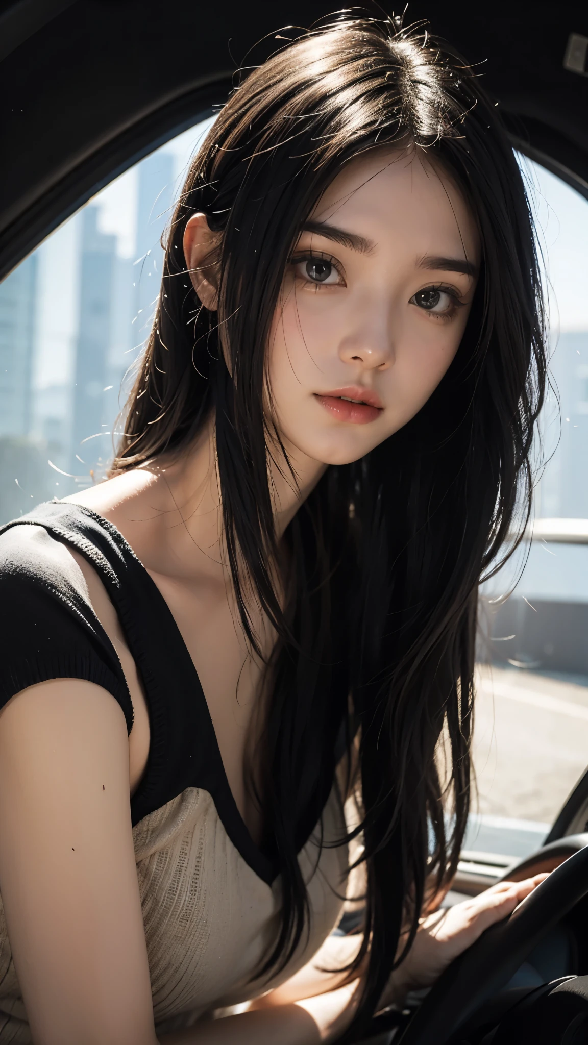 A glamorous and beautiful woman。Black Hair。Long Hair。
