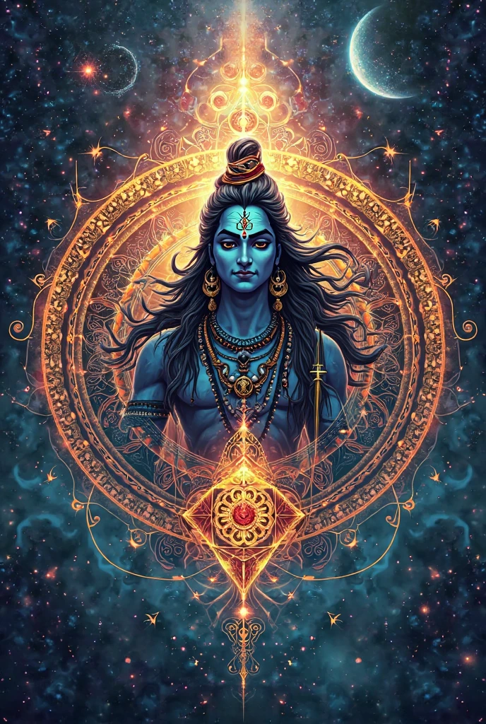 In the depths of dreamlikeart, where reality intertwines with the cosmos, there lies a celestial being known as [cyberpunked] Vishnu from the Stars. (1.5) He floats effortlessly within a breathtaking galaxy, surrounded by swirling nebulas and the vast expanse of outer space. His celestial form is adorned with intricate Hindu symbols, echoing the essence of the universe itself. His star-studded body gleams with a divine light, reflecting the infinite consciousness of the cosmos. His four arms extend in all directions, each hand bearing a lotus flower cradling a radiant orb, symbolizing the creation and