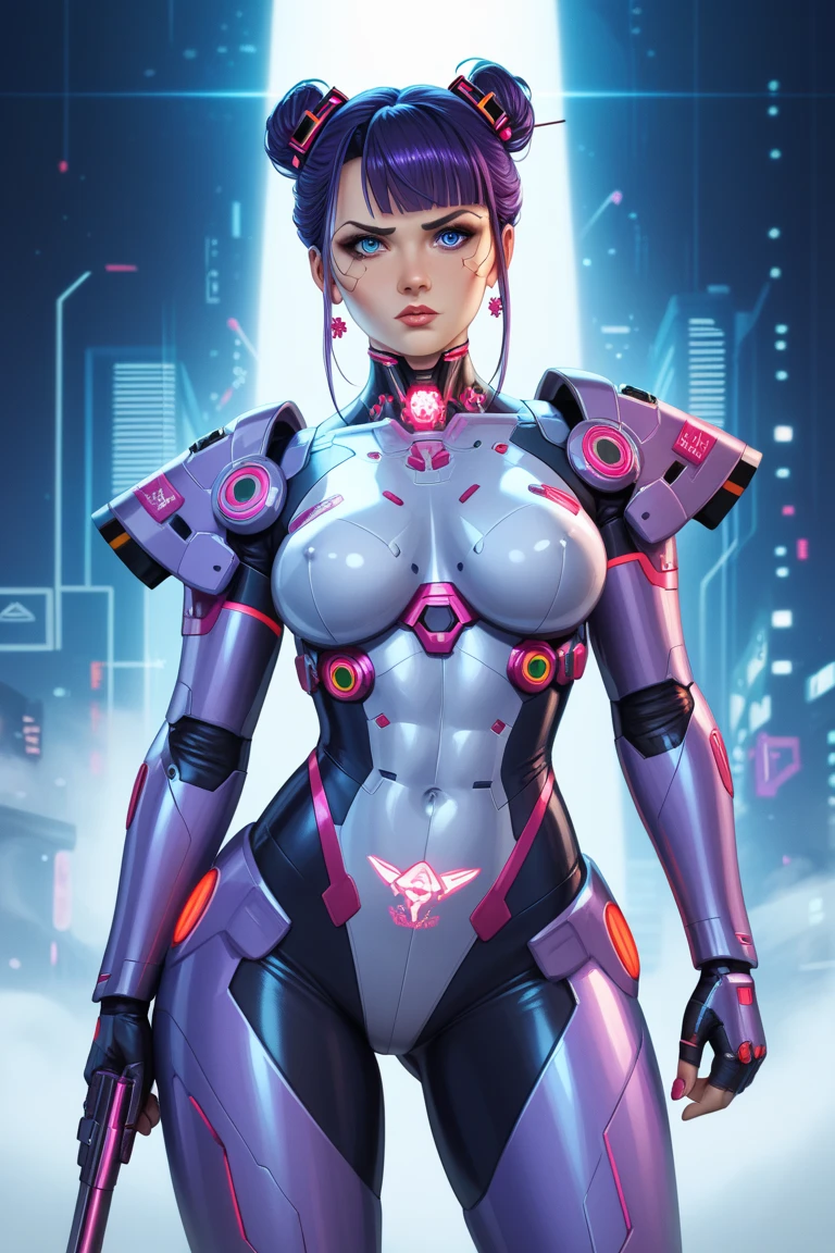 cyber enhanced female cyborg wearing (Sparkling Bodysuit:1.4) (Amethyst Purple Tulle Skirt with Color-Shifting Glimmer:1.4 ) (Swoop Bangs hairstyle:1.1), (Bride,Siniy Blue color background:1.3), More detailed 8K.motor irreal:1.4,UHD,La mejor calidad:1.4, fotorrealista:1.4, textura de la piel:1.4, obra maestra:1.8,obra-prima, mejor calidad,objeto Objeto], (detailed face features:1.3),(Las proporciones correctas),(Ojos hermosos azules:1.4 ),  (pose vaquero),( face detailed :1.4), ,(Cyberpunk alley ruined dungeon ruins background :1.4 ), (dedos detailed:1.4),( face detailed :1.4), (cyborg white transparent plastic :1.4) 