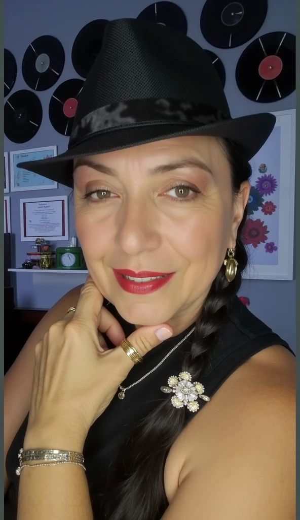 Dominatrix acima de 40 anos,Mulher com 60 anos, BBW, rugas, posando para selfie no Instagram, Tattooed with heavy makeup of long black and black hair looking at camera, foto detalhada, lifelike lighting, Pele real de alta qualidade: 1.4, Improved cinematic lighting: 0.9,hiper-realista: 1.4, (soft-lighting: 1.05) figura movimentada,Homem-Imponente, Rugas, intimidando a mulher, pose dominante sexy, domination, There are slave-owning rulers, amante, BDSM