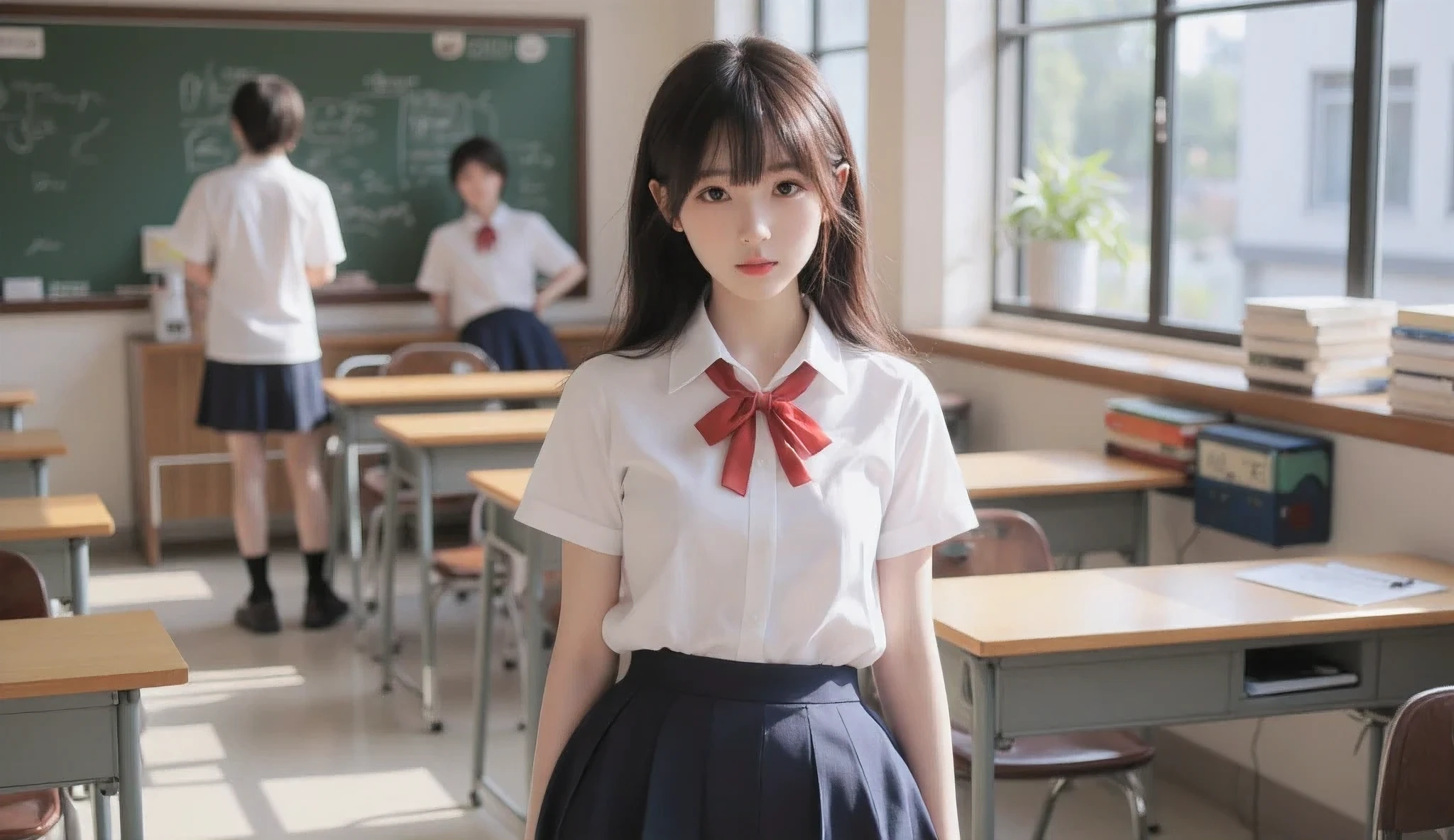 Japanese female high school student in uniform, school class