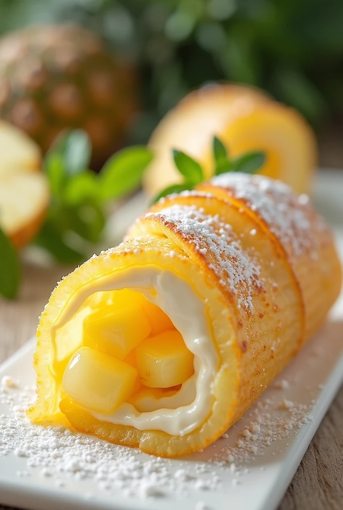 a crepe with banana inside that the banana is cut into small cubes


