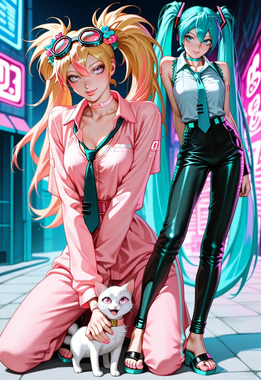 masutepiece, Best Quality:1.2),Detailed face, Detailed inner corner of the eye、eye glass、big afro、forehead、A pink-haired、Large breasts, Big butt、Elegant woman, leopard print jumpsuit, Wide pants、Inside the office, Full body