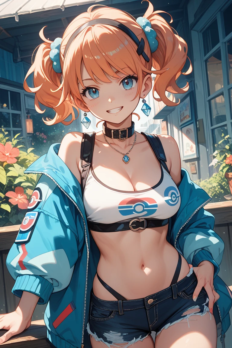 ((1 Girl)), Latest Fashion Trends, Bright smile, Lively expressions, T-Shirts, Belly button exposed, Shorts,black tights, shopping ,((Very detailed,Highest quality, High resolution, 8k wallpaper, Beautiful clothes,)),(Orange Hair, Pixie Cut, boyish,Bouncy hair, ((Asymmetrical bangs)) ,(Bright Blue Eyes),eye shadow, eyeliner,Glowing Eyes, Very detailedな目, Complex eyes, Beautiful Eyes, 輝くBright Blue Eyes、17-year-old girl
