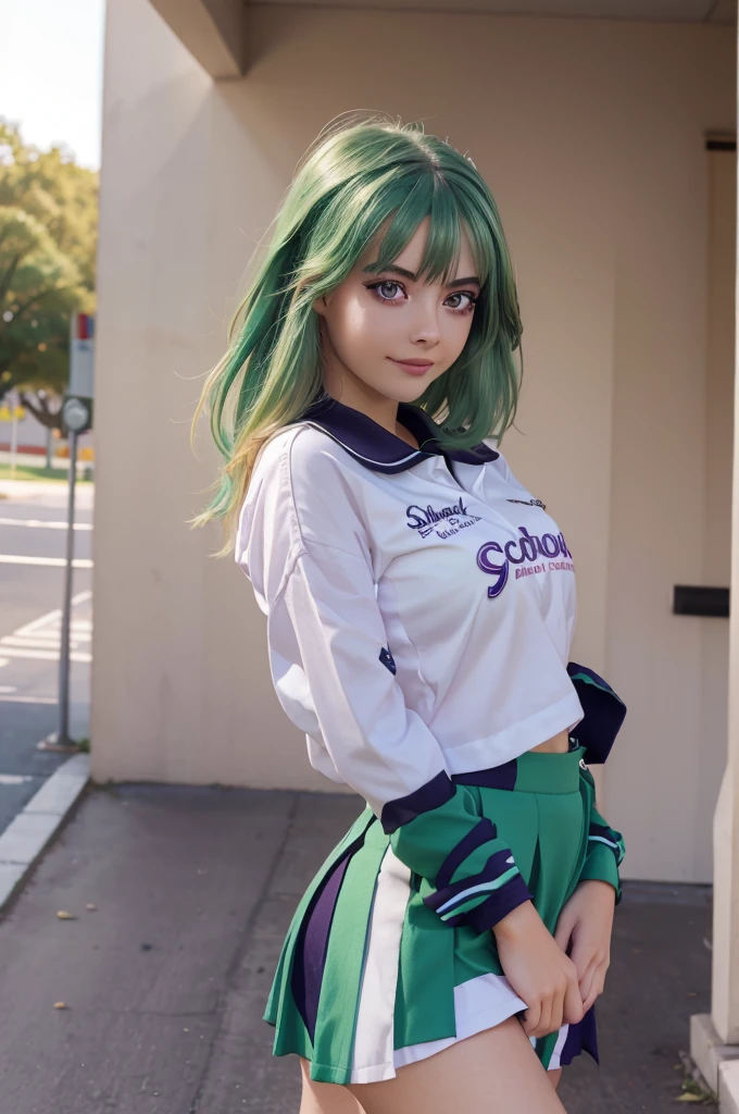 my hero academia, 15 year old woman who measures 1.70s half red hair half blonde white and green hair strands