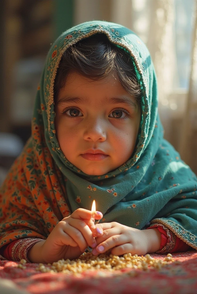 Muslim child girl tying rakhi to her muslim brother