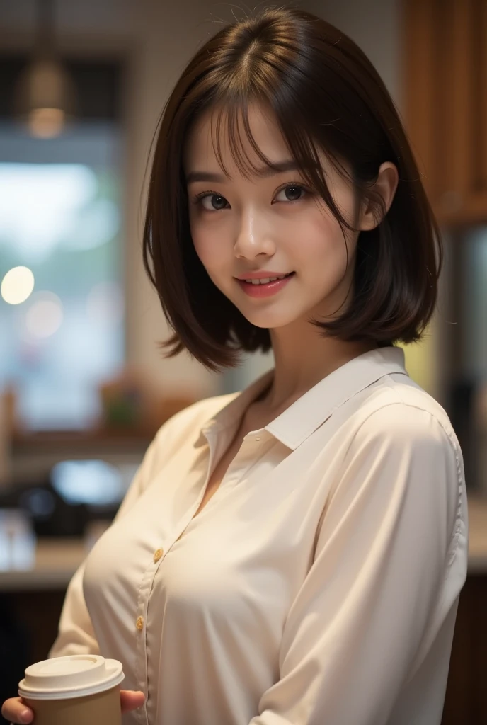 (masterpiece)、(Highest quality:1.5)、(Photorealistic:1.2)、(Surreal), (High resolution), (Realistic), (Post-processing),(Sharp focus), Sharp focus:1.2,Backlight, (Improvement of quality:1.4), (Narrow waist)、Big Ass、((Perfectly detailed five-fingered hands)),(Anatomically correct body)、((1 female:1.4))、Japanese、Realistic Skin、(Small chest:1.4)、Bust size is A cup、Pretty woman with perfect figure:1.4,(from the front:1.5), (Enhances the beauty of skin texture:1.1),No makeup、美しいBlack Hair、The best smile、Natural color lip、(Small Mouth:1.4)、The mouth is not open、Thick lips、(Oval Face)、Even bangs、Hide eyebrows with bangs、((33-year-old woman))、Bob Hair、Hair blowing in the wind, (Black Hair, Iris, Watery eyes, Shining Eyes, Bob Cut Hair, Small earrings,), Hair behind the ear、No makeup、(Drooping eyes)、(((One lovely woman)),((A big friendly smile)),(( Small breasts,Small breastsの谷間)),((((Plump Cheeks)))),((whole body:1.5)),very cute,(Baby Face),高級restaurantで、full-course dinner、Wine Party、Bright image、The beauty of wine, Beautiful Face, red wine 、Appetizers、Italian food、Wine bottle、Champagne、sparkling wine、(slimな顔), (The body is slim),restaurant, White wine, slim, wine glass, 中央に置かれたwine glass, Beautiful fine grain, Depth f/2,saturation, High Contrast, Strong light and shadow,Moist Body:1.5、3D texture、Delicate eyes、((In front of the food on the table:1.5))、White collar shirt and tie、erious expression