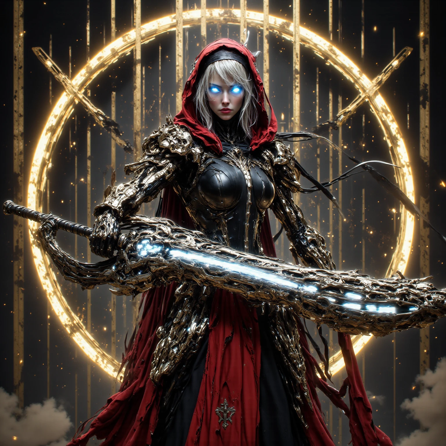 a realistic digital painting of (Taylor Swift:1.0), of a human female necromancer, engaged in a moment of commanding dark magic, embodying an image of both allure and dread.Her face bears subtle but meticulously applied makeup. Her eyes are highlighted with (dark smokey eyeshadow:1.2), the greys and blacks mirroring the ominous energies she commands. Long, (defined lashes:1.2) frame her intense gaze, further accentuated by a thin stroke of black eyeliner. Her lips are painted a (deep crimson:1.3), reflecting her dark arts, while her cheekbones are subtly dusted with a mauve blush.She's donned in (ornate dark robes:1.5), a perfect blend of fashion and utility for a master of the arcane. Intricate (silver patterns:1.4) adorn the fabric, glowing ominously with her necromantic power. Her arms are extended in a gesture of control, fingers traced with (glowing magical tattoos:1.6) matching the patterns on her robes.A (circle of reanimated skeletons:1.6) surrounds her, rising from the ground at her command, their glowing eyes a chilling blue in the dim light. In the sky above, (dark storm clouds:1.5) gather, lit sporadically by flashes of ghostly green lightning, mirroring the power of the necromancer.The setting is a desolate graveyard, under a sky filled with ominous storm clouds. The scene is illuminated by the unnatural glow of her magic, casting eerie, elongated shadows, and highlighting her facial features and the intricate patterns on her robes.The artwork should be of (highest quality:1.4), akin to a masterpiece by artists like (H.R. Giger and ZdzisBaw BeksiDski:1.3), creating a perfect harmony between the morbid beauty of her craft and the grim surroundings , Wavy hair with a floral crown: Soft, natural waves with a floral crown placed on top, creating a romantic and dreamy look. wearing (As Rikku from Final Fantasy X-2, showcase her in her Thief's outfit, the striking colors and unique design intricately detailed. Set her against the backdrop of the endless, sunlit sea, a victorious grin on her face. This should be a high-resolution, awe-inspiring piece of art, encapsulating her infectious optimism and unyielding courage in the face of adversity.:1.2) , (She's captured in a running pose, one arm extended forward, the other pulled back. Her face is concentrated, showing determination and urgency.:1.1) ,(award winning,unforgettable promo image,incredibly detailed,cinematic lighting,Deviant-art,best quality,4k quality,hdr,unreal engine,elegant,trending on ArtStation,CG unity,captivating concept art,epic composition,8k wallpaper,dramatic lighting,unforgettable illustration,masterful artwork,atmospheric lights,volumetric lighting,4k,beautifully crafted digital painting:1.2), <lora:Luis Royo and Woman v.2:0.55>