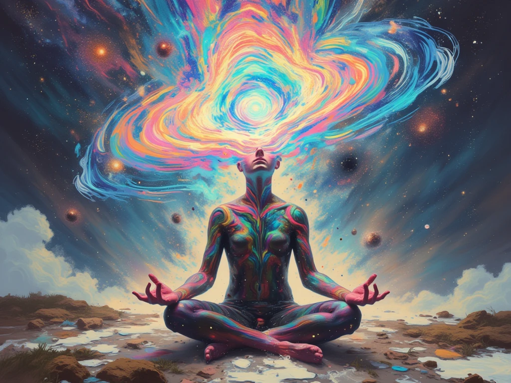 colorslashh, sci-fi, RAW photo, photograph of a real live male mech pilot sitting in a lotus position [translucent latex : lime], sportique body,  wires, HUD controls a  buddhist mandala, color pigments spread out in air,