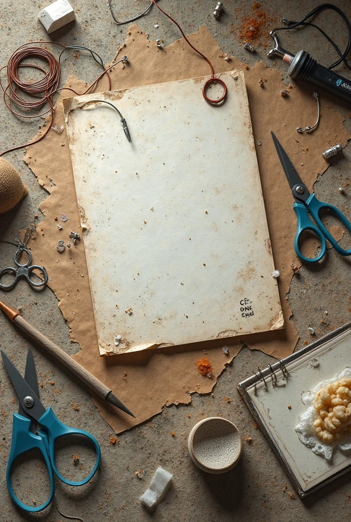 Picture of wire and a illustration board and a scissor. Like this are Materials for project. Make it messy and not so good quality
