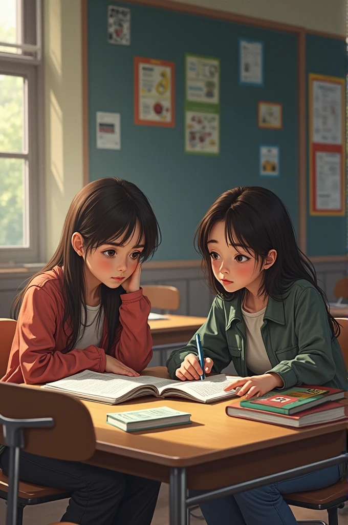 A boy and a girl studying, simple art inspired by the visual style of the ghibli studio, baroque oil painting anime key visual full-body portrait concept art, grimdark brutalist fantasy, noble dictator kuudere, pixiv fan box of trend, rule of thirds golden ratio, by greg rutkowski wlop makoto shinkai takashi takeuchi studio ghibli jamie wyeth