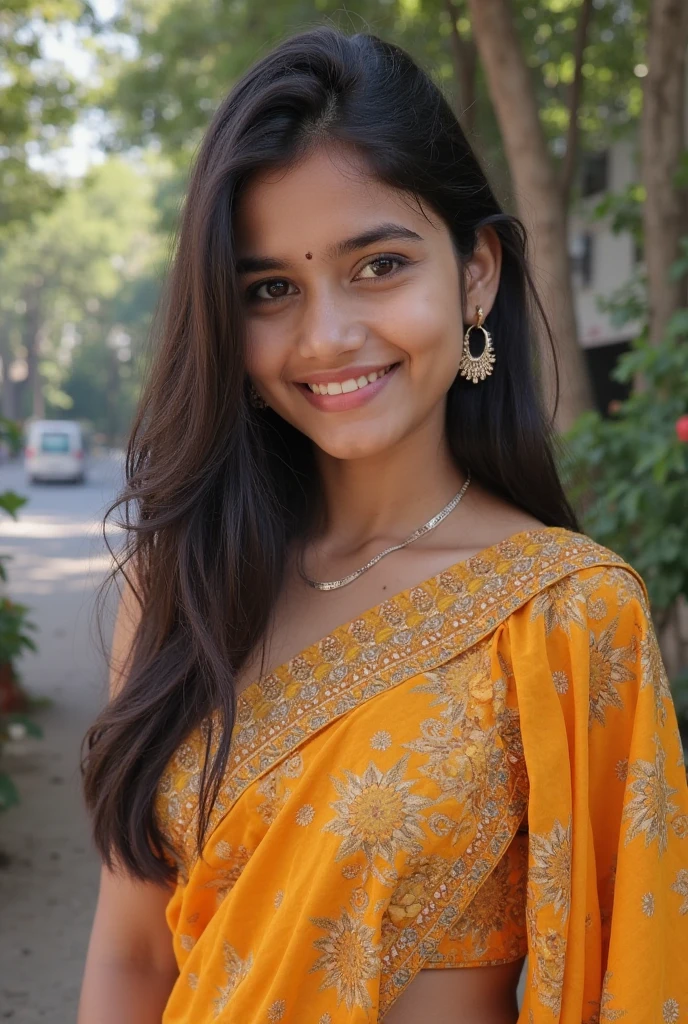 Real cute and mature Indian traditional dress yellow colour teenager girl