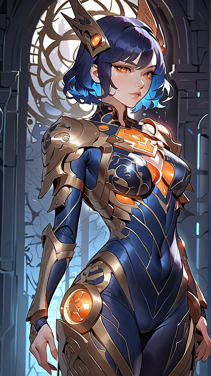 (masterpiece:1.2), best quality, high resolution, unity 8k wallpaper, (illustration:1.0), beautiful detailed, extremely detailed, perfect lighting, extremely detailed CG, glowing eyes, armor, full_armor, warframe, horns, fake horns, blue eyes, updo hair, global ray tracing, large breasts, saggy breast, saggy hips, looking at the viewer ,solo, perspective, lying, on side, spread legs, wet crotch gap, wrapped mechanical tentacle