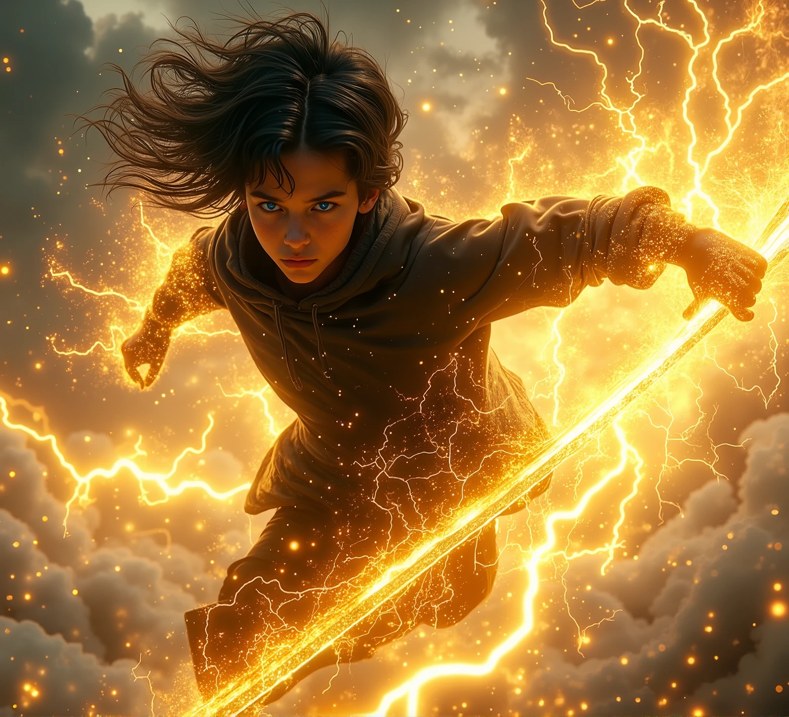 score_9, score_8_arriba, score_7_arriba, , score_chico flying sobre el cielo _flying, golden electricity, Heavens, Wind waves, flying, In wind, a _ young black-haired boy_ boy full of electric energy, flying en el cielo a, in the background a storm , hello they make while running_or skate.dementia, masterpiece, anatomically correct, Precise, Detail, quality, Heavens por todos lados y en su cuerpo , wearing a black sweatshirt, and black pants , bright and electric gold-colored eyes BLUE-EYED MAN WITH GOLD AND BLACK RAYS AROUND HIS BODY GESTURES LONG, STANDING GOLDEN HAIR, like Saiyan , GOLD SAIYAN and RED ELECTRIFIED BLOOD RED GOLD AND RED, your hair shines in gold and red, Shiny hair, golden light all over his body, powerful red-black aura all over his body_aura red black_todo su cuerpo está cubierto de un aura
a cortó la cabeza de un fantasma con la espada y el niño lleva un traje de superhéroe y el color de su espada es rojo con rayos
a ******* boy with lightning powers and with a katana that merges with a raijū . more futuristic