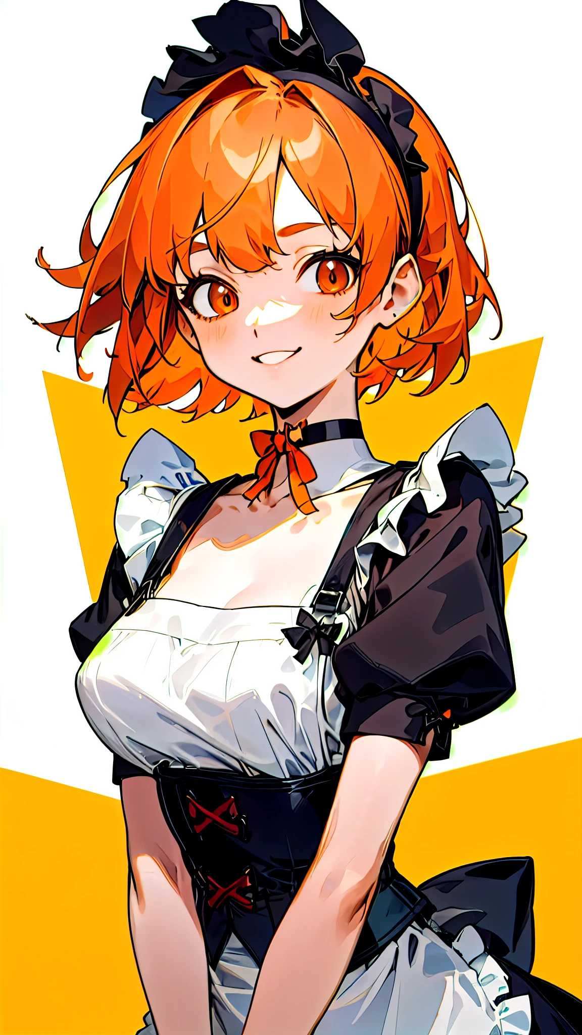 ,huge ,Gothic Lolita,Garter Straps,Laughing with your mouth open,tooth,vampire,Halloween,Orange Hair,hair ornaments,Heterochromia iridis,Best image quality,Highest quality