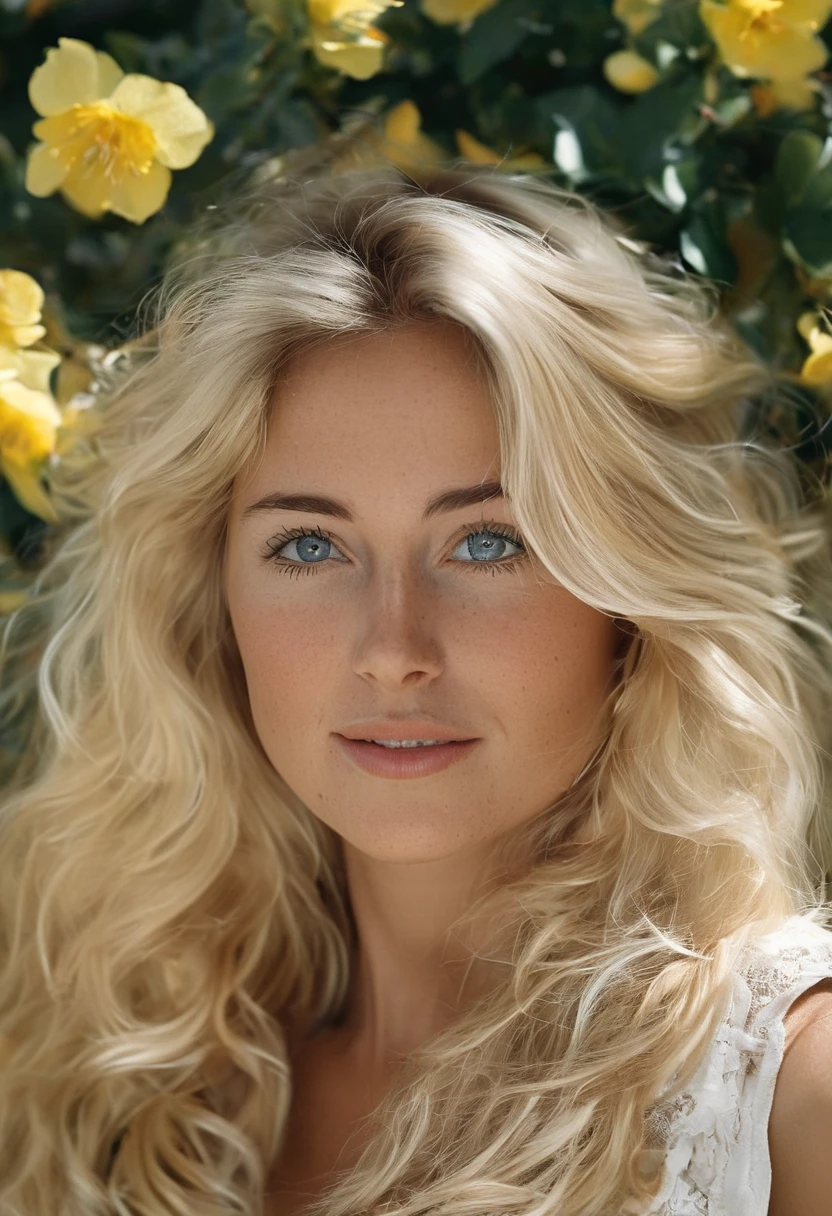 UHD, Masterpiece, Full body photo-portrait of Attractive BTYLER3 person, Light smile, beautiful face, perfect face and round eyes, highly detailed, perfect body, sexy and elegant pose, Highly detailed flowing hair, natural skin color and texture, surrounded by colorful flowers, outdoors, wind, depth of field, spring France countryside, depth of field[EOS-1D X Mark III Body, EF 70-200mm f/2.8L IS III USM, outdoor at day]cinematic lighting, ((Vintage Filter Effect:1.2)), ((depth of field:1.2)) by Annie Leibovitz