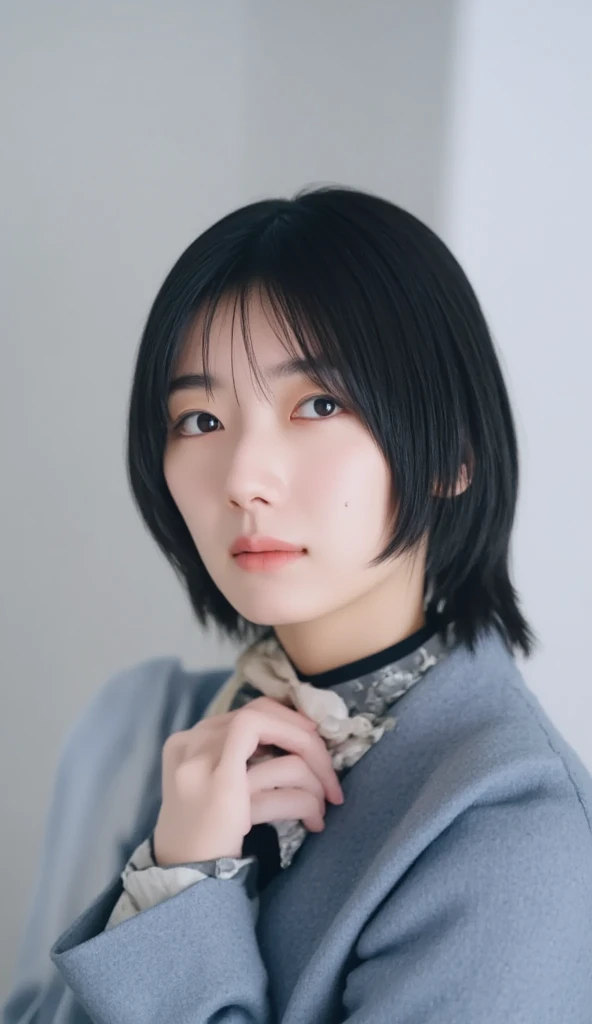 1 girl,blurry,blurry foreground,blurry background,lips,looking at the viewer,outdoor,photograph \(Moderate\),realistic,short hair,alone,Upper body,Depth of bounds written,