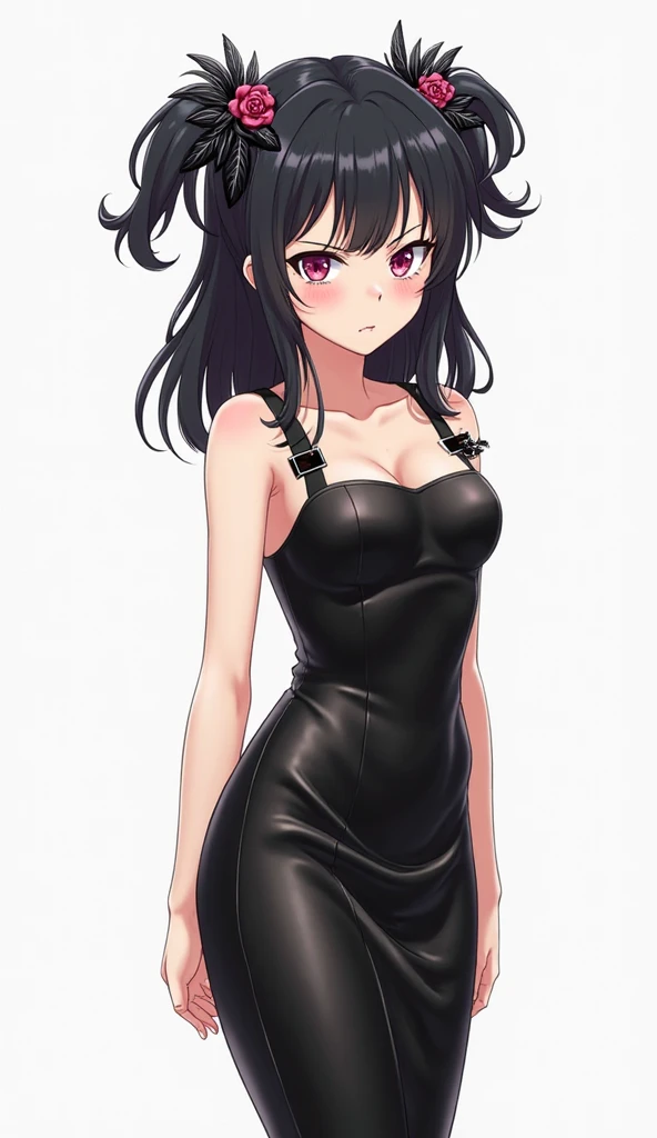 High tail hairstyle, two Ponytail hairstyle, Ponytail hairstyle, Long wavy black hair, standing posing, anime girl style, pixel art anime style,penetrating look with deep eyes,red and purple eyes, hair with a ponytail hairstyle trapped with a big red bun, women, red hair clips, x color shaped hair clips , smiling face blush, next to his bed, Skirt, tank top, Black hair, big thighs, NSFW, Skirt fluttering in the wind, perfect panty, from below, viento levantando su Skirt haciendo que se le vea el panty, hands in fist , Skirt fluttering in the wind, Skirt levantada, black fur, black hair, black hair