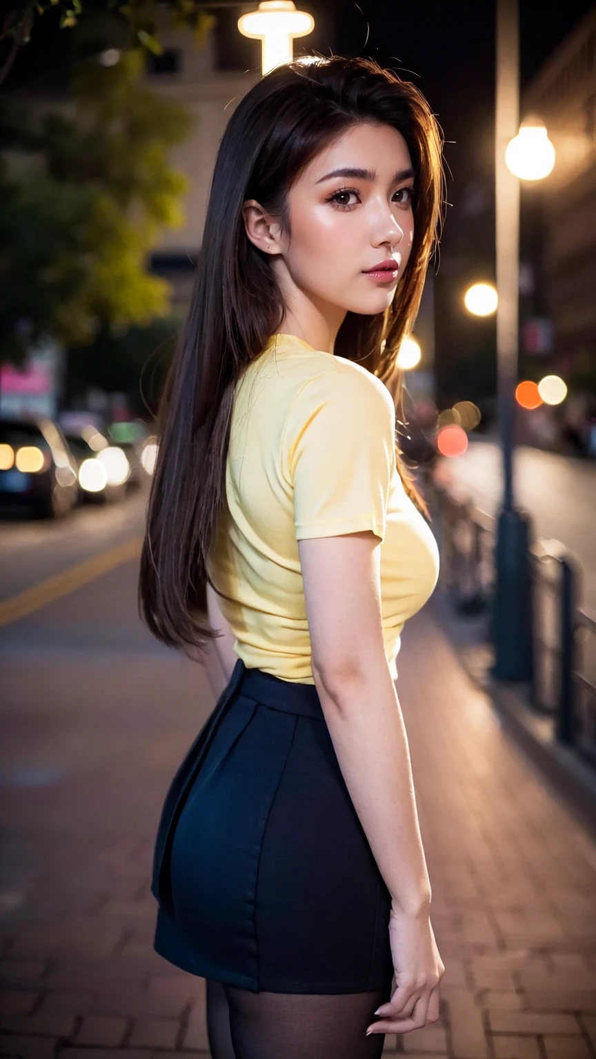 Iurora， 1 girl， alone， realistic， highest quality， Nikon RAW photo，8 k''，XT3，masterpiece，ultra high resolution，HDR，8K resolution，poster，shot，（realistic：1.4），（realistic moist skin：1.2），（22 years ago：1.3），fine eyes，white long hair，（bright blonde hair：1），close-up portrait，Movie Lens，small face，small face，chi bangs，Camera at an angle of 45 degrees to the slight side of the face，Stand in front of the camera，On the streets of Tokyo，Street depth of field，With background，cinematic lighting effects，cinematic lighting effects，huge big tits：1.1，dress：1.1，shyexpression   ，sexy，Lovely， shy：1.4