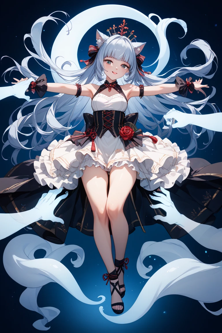 one wearing a skirt、Close-up of woman wearing collar, White hair floating in the air, inspired by Ray Caesar, Pale young ghost girl, anime barbie white, Stunning young and ethereal figure, white hair girl, ball jointed doll, with long white hair, porcelain white skin, Ethereal Flower Punk, with white hair, fair skin
