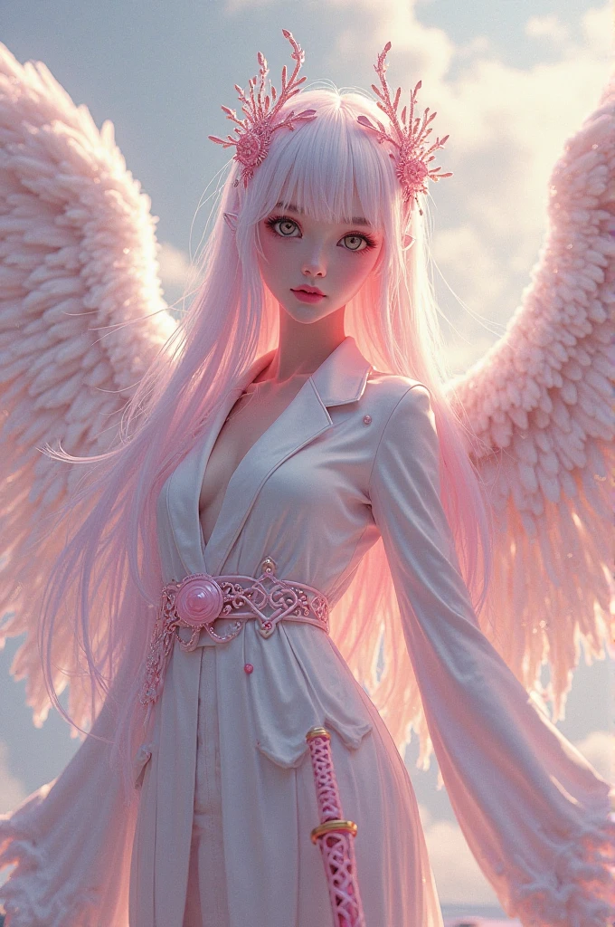 Chibi: 1.2), (obra-prima: 1.4), (melhor qualidade: 1.4), ( Very Cute Bird, rosto super detalhado, Olhos Semelhantes a Joias, Cabelos loiros com pontas rosa Muito Longos, Colored Gradient Hair: 1.1), (Cabelos loiros com as pontas rosa Muito Longos, Colored Gradient Hair: 1.2), (bird wings: 1.2), (chibi bird: 1.1) corpo inteiro, 2 perfect arms, 2 pernas perfeitas: 1.1), (Perfeito 4 dedos: 1 polegar), (vestido branco com rosa e dourado: 1.1) (V3 variation in various poses flying alongside birds) ( magical nature with sublime flowers and plants: 1.1) leve, brilho, Bokeh, super fino.