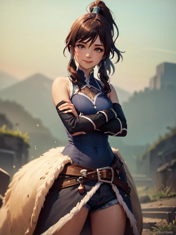 3d,digital art,<lora:KenaBridgeofSpirits:0.9>,kenabridgeofspirits,blue eyes,single hair bun,black hair,cute pose,upper body,smile, (Best quality),Sharp focus,highly detailed,dynamic lighting