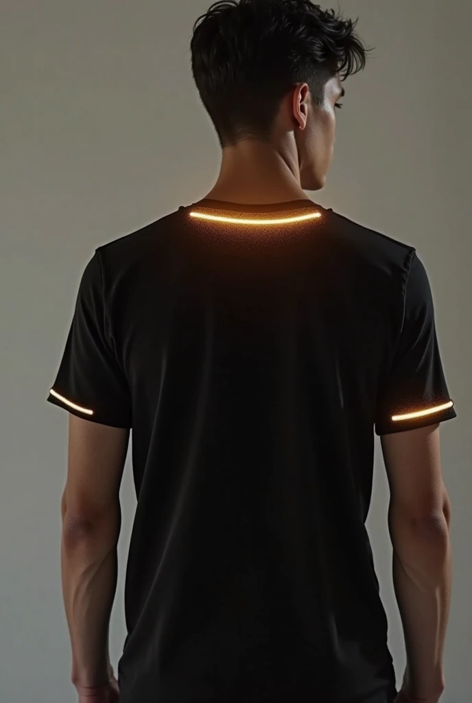 Half neck t-shirt with full black color and add two red color line in neck