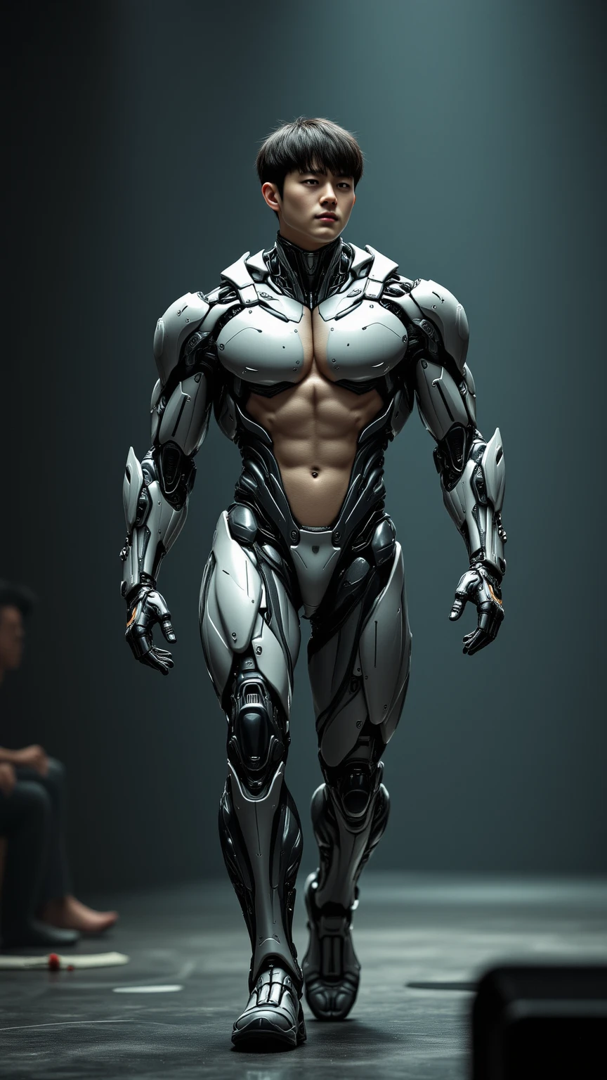 (masutepiece,High resolution,ultra - detailed:1.0),1(Boy,Robot Boy),Perfect male body,Look at the camera,Delicate eyes and delicate face,extremely details CG,Unity 8k wallpaper,intricate-detail,solo person,Detailed face, (Futuristic skin-perfect mesh bodysuit), Best Quality, hands visible, ( Gloves), Beautiful and delicate blue short hair:1.5 , full length shot(fls) , big thighs , big hips , insane details, hyper details , photorealistic , only male , handsome boy , puffy nipples , 16k resolution , ultra-high clarity , hyperrealism, uhd,. K-pop idol , whore , slutty whore , swollen nipples , defeat , grins ,thick thighs, thick hips , male , (((unrealistic wide hips , unrealistic wide pelvis))) ， bare thighs , sexy ,bare hips , epic reality , ultra realism , ultra photorealistic , front view , (((male，male性，only boy , only male))) , (boy ,male) ，manly face , buzz cut hairstyle