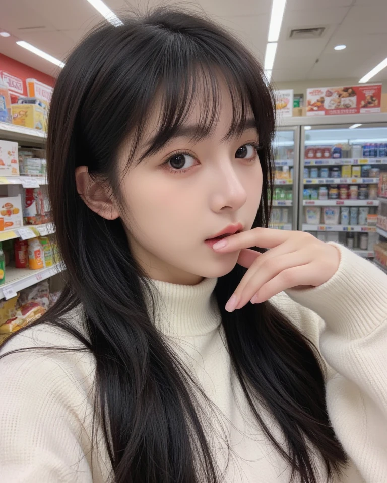 one Japanese kawaii model ,Unique hair details, cyberpunk virtual fashion, Near future, Curvilinear details , detailed eyes, double eyelid, plump lips, in cafeteria