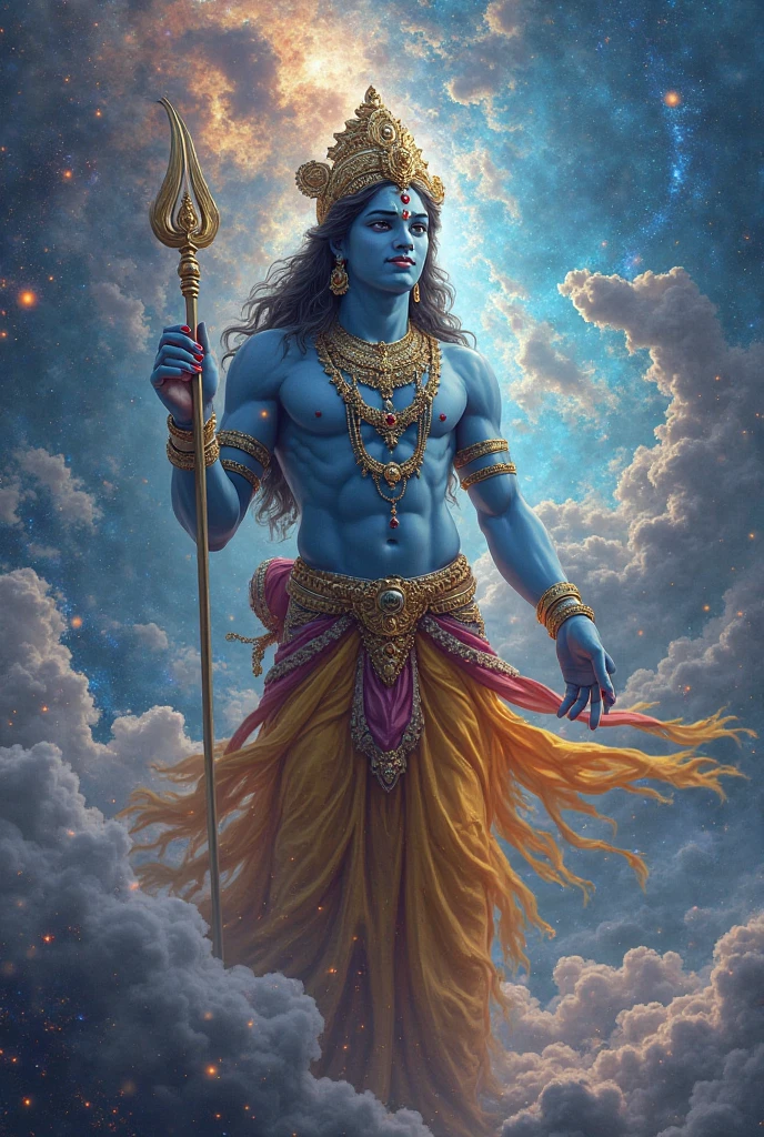 Lord Krishna with Sudarshan chakra rotating peakcock feather on Krishna head