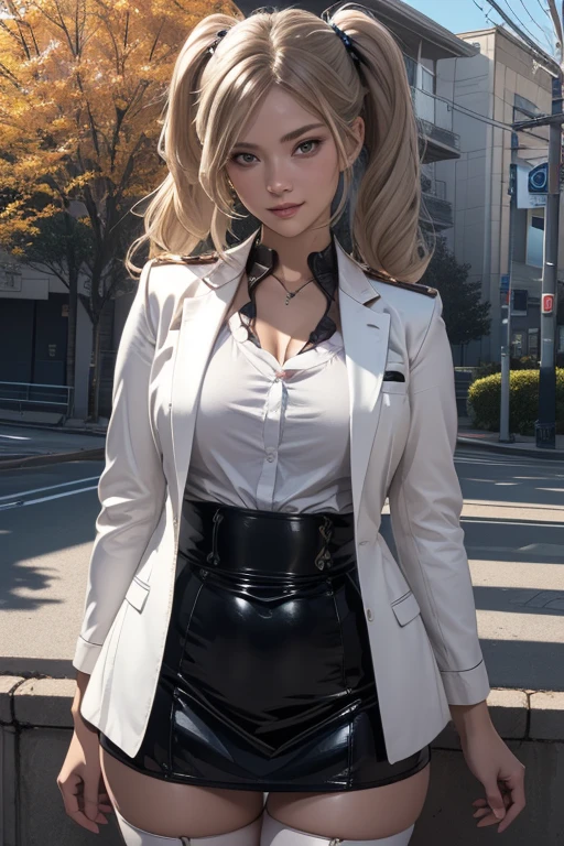 illustration,illustrationillustration,masterpiece,masterpiece,oil painting, best quality,(((kawaii cute girl))),((sexy pose)),tidy,full body,kind smile, [[[[[[[[[[[[[[Hyper realistic]]]]]]]]]]]]]],hair between eyes,((((business pantssuit)))), long hair, cute anime face,lens flare,kawaii, round jaw,Expanded breasts, sagging breasts, cleavage, gigantic breasts,bombshell boobs, dignified,dramatic shadows, swollen breasts, gigantic breasys, shiny hair,from side,dynamic angle, datailed clothes, realistic clothes, detailed face, detailed gradient eyes, rounded eye corners, round eye, detailed eyes, dynamic angle, solo, 1girl, highres,  clothes reflecting light,finel detailed illustration, finaly detailed, beautiful detailed eyes, pale skin, Octane render, ray tracing, textured clothes,highres, high quality,holy light, beautifully painted,detailed clothes,detailed face,intricate detail,hair band, god ray,leak light,
