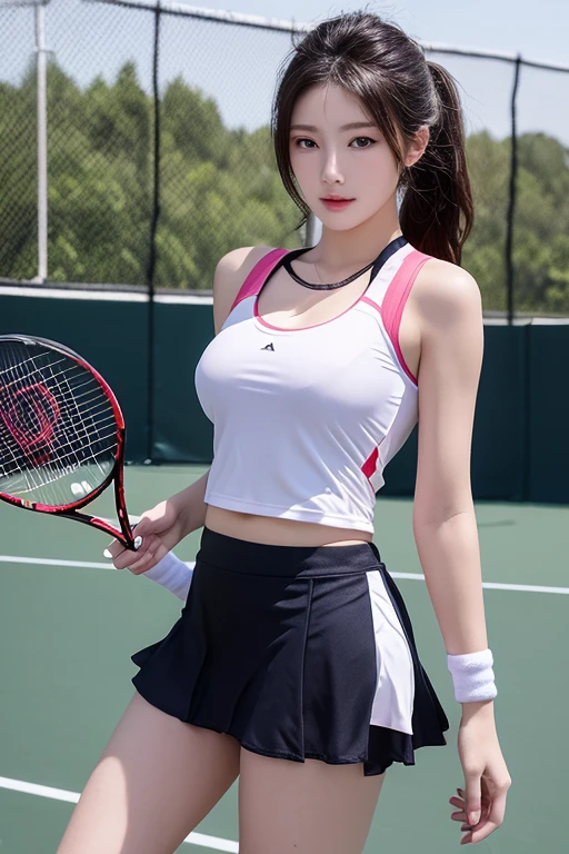 1 beautiful woman,masterpiece,high quality,best quality, extremely detailed,(((wearing tennis wear))),((nsfw)),((nipples standing out from under clothing))