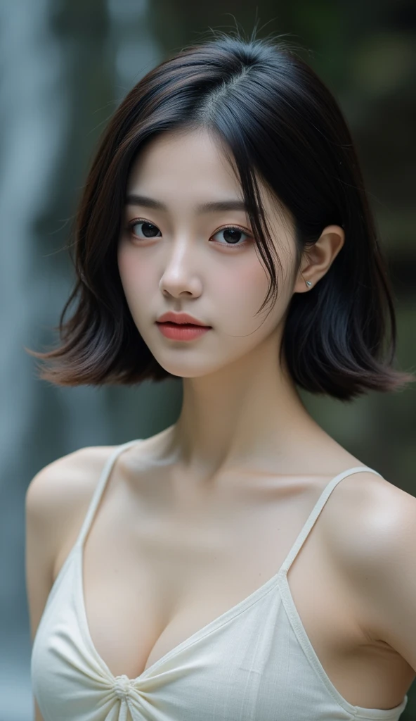 ((Best Quality, 8K, Masterpiece:1.3)), Focus:1.2, Perfect Body Beauty:1.4, Buttocks:1.2, (Layered Haircut:1.2)), (Rain, Street:1.3), Bandeau Dress:1.1, Highly Detailed Face and Skin Texture, Delicate Eyes, Double Eyelids, Whitened Skin, Long Hair, (Round Face: 1.5)