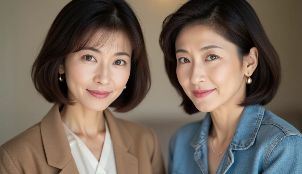 ((highest quality)), ((8K)), ((masterpiece: 1.3)), (Perfect appearance), (Photorealism: 1.6), (Ultra high definition), (1人のJapanese Matureのバストアップの肖像画), (60 years old, Japanese Mature), ((Realistic skin texture)), (Fine lines all over the skin), (Dull skin), (Facial wrinkles), (Wrinkles around the eyes), double eyelid, Tear bags under the eyelids, (Short bangs), (Short Hair), (Both ears are visible), (shirt: 1.4), (shirtのボタンは第二ボタンまで外れている: 1.4), (Her chest is exposed: 1.2),