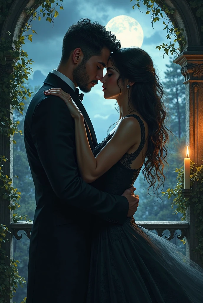 A Victorian couple, elegant, dark, Vampir, hold each other, dark aesthetic, Vampir aesthetic, book cover aesthetic, Kings close, book, 1721, 1700, Vampir, dark, book cover, book aesthetic, love, in love, Looking at each other. dark romance, dark romance
Woman: Long hair, Curly, Brown hair, not much volume, English, Anthrazit dress, elegant, 23, 5'5 inches, dark romance
Mann: black hair, shorth hair, black colored clothes, adel, 24, male characteristics, sharp jawline, green eyes, Welsh, 6'0 inches, enemies to lovers