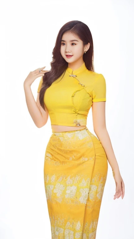 Burmese girl with attractive curvy full body.  Friends full-length bikini, (green dress) reflective long dress painted with flower patterns, only dress.  hi gh hips  High resolution  High resolution  natural background  High resolution  HD  3D,  8K cartoon anime 