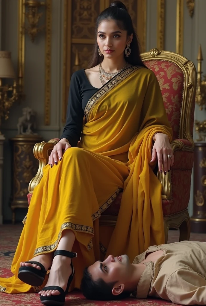 6 ft big breasted average beautiful sri lanakan wealthy age 25 girl in maharani dress. Wearing Academic regalia.well educated.sit in chair massive big boobs, big butt,slim stomach