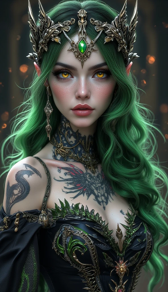 A closeup of a woman with a dragon on her head, Garota de olhos verdes, cabelo cacheado, garota bonita, lugar sombrio, Dragoned, Dark Dragon, Dark Dragon, arte de fantasia hiperrealista, retrato da fantasia, garota de cabelo vermelho, cabelo vermelho