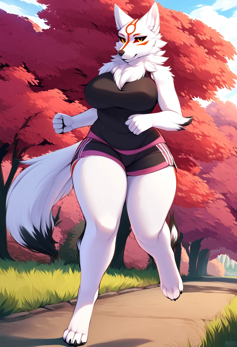 (by chunie and juiceps and zackary911 and klaide) (white wolf), (athletic), anthropomorphic animal, (solo), (white fur), (yellow penetrating eyes), beautifull body, (pink short skirt:1.3), (random mom), (mom), (40 years), (beautifull vagina), (erotic pose), (motion lines), (heavy breathing), (tongue out), (on all fours), (praying for dick), (incentive pose), (submissive), (looking at viewer), (exposed butt), (presenting butt), (beautifull breasts), (beautifull vagina), (almost cumming), (big fluffy tail), (cum on mouth), (forest), (muscular body), (partially submerged), (erotic grin), (back view), (erotic angle view), (view from behind), (in heat), (sharp vagina focus), (erotic legs pose), (long fluffy tail), score_9, score_8_up, score_7_up, score_6_up, score_5_up, score_4_up