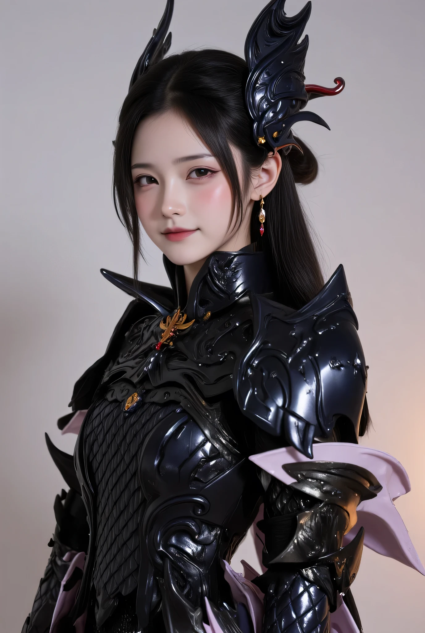 score_9, score_8_up, score_7_up, score_6_up, score_5_up, score_4_up, 1girl, solo, seductive expression,(masterpiece)), Highest quality, Very detailed,(One Girl), master piece, best quality, score_9, score_8_up, score_7_up, score_6_up, score_5_up, score_4_up, masterpiece, best quality, very aesthetic, absurdres, Score_9, Score_8_up, Score_7_up, Score_6_up, Score_5_up, Score_4_up, Source_anime, Tag1, Tag2, Best quality, High quality, Detailed, High resolution, 8k, Ultra highres, Soft saturation, Professional quality, Perfect contrast, Perfect lighting, Anatomically correct, Sensual woman, young female, seductive BREAK Face focus, detailed face focus. Sexy Idol Girl, white skin, Good style, dynamic and sexy pose. A beautiful young asean girl standing, wearing a black Chinese ancient armor