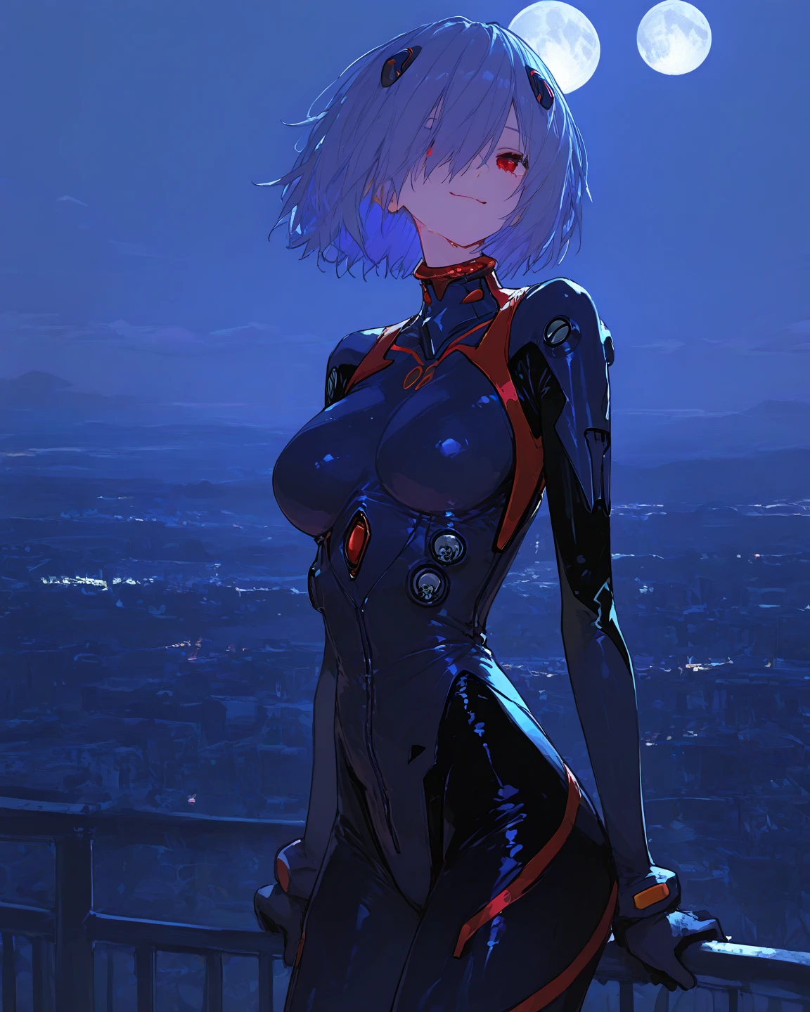 ((best quality)), ((masterpiece)), (detailed), In a futuristic sci-fi world, a female android with a sleek white bob-cut hairstyle stands in a bustling Martian city at night. She is dressed in a form-fitting, advanced bodysuit integrated with cutting-edge technology. The cityscape behind her is a sprawling metropolis on Mars, illuminated by vibrant neon lights and towering structures reaching into the dark sky. The android's expression is calm yet enigmatic, suggesting an AI with a complex personality. The scene captures the blend of high-tech innovation and the raw, untamed environment of a colonized Mars