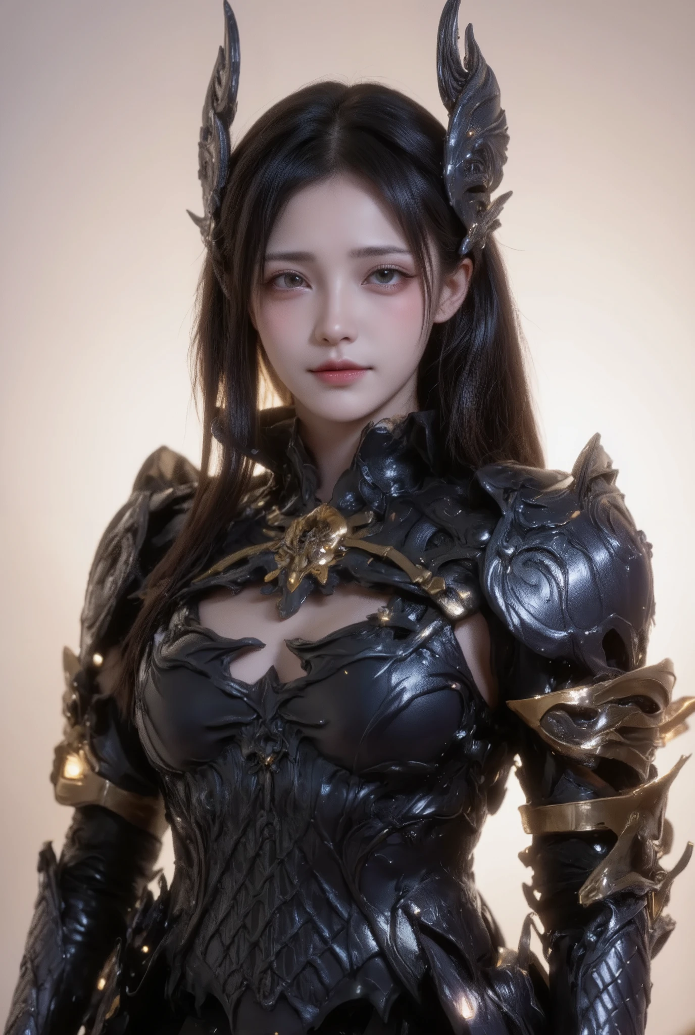 score_9, score_8_up, score_7_up, score_6_up, score_5_up, score_4_up, 1girl, solo, seductive expression,(masterpiece)), Highest quality, Very detailed,(One Girl), master piece, best quality, score_9, score_8_up, score_7_up, score_6_up, score_5_up, score_4_up, masterpiece, best quality, very aesthetic, absurdres, Score_9, Score_8_up, Score_7_up, Score_6_up, Score_5_up, Score_4_up, Source_anime, Tag1, Tag2, Best quality, High quality, Detailed, High resolution, 8k, Ultra highres, Soft saturation, Professional quality, Perfect contrast, Perfect lighting, Anatomically correct, Sensual woman, young female, seductive BREAK Face focus, detailed face focus. Sexy Idol Girl, white skin, Good style, dynamic and sexy pose. A beautiful young asean girl standing, wearing a black Chinese ancient armor