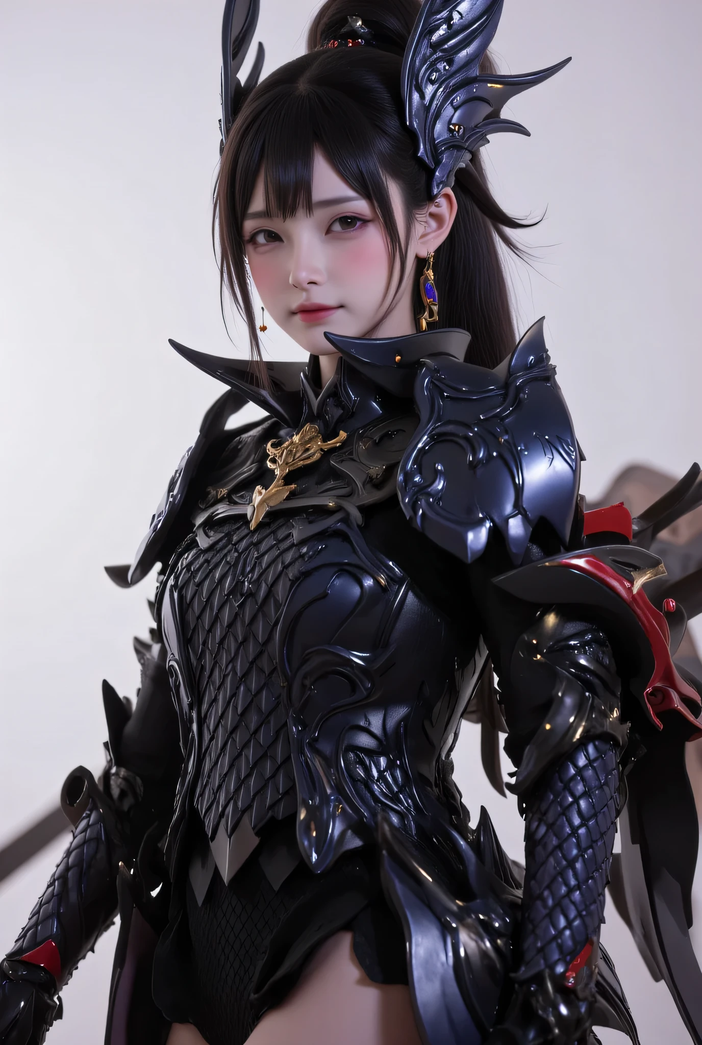 score_9, score_8_up, score_7_up, score_6_up, score_5_up, score_4_up, 1girl, solo, seductive expression,(masterpiece)), Highest quality, Very detailed,(One Girl), master piece, best quality, score_9, score_8_up, score_7_up, score_6_up, score_5_up, score_4_up, masterpiece, best quality, very aesthetic, absurdres, Score_9, Score_8_up, Score_7_up, Score_6_up, Score_5_up, Score_4_up, Source_anime, Tag1, Tag2, Best quality, High quality, Detailed, High resolution, 8k, Ultra highres, Soft saturation, Professional quality, Perfect contrast, Perfect lighting, Anatomically correct, Sensual woman, young female, seductive BREAK Face focus, detailed face focus. Sexy Idol Girl, white skin, Good style, dynamic and sexy pose. A beautiful young asean girl standing, wearing a black Chinese ancient armor